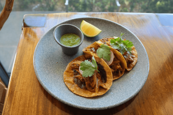 tacos topped with cilantro at andaz mayakoba